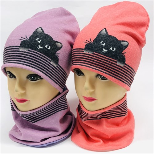 ambra комплект шапка двойной трикотаж + снуд (р.48-50) черный котенок - фото 17181