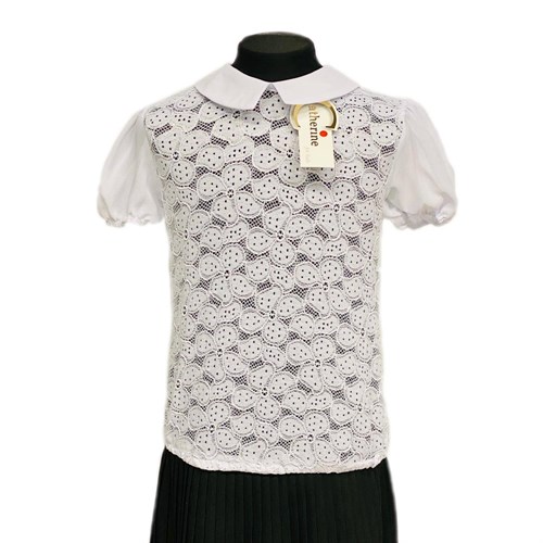 Catherine блузка короткий рукав, гипюровая на резинке, белая (р.128-158) - фото 37766