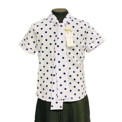 Catherine блузка короткий рукав, прямая, горох, белая (р.128-158) - фото 37952