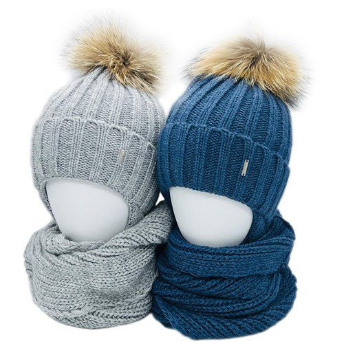 LAMIR комплект Саша шапка с утеплителем, натуральный помпон +снуд (р.52-54) - фото 40031