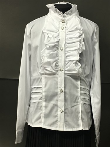 WhiteRose  блузка длинный рукав, оборка,белая (р.128-158) - фото 5090