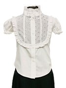 BG блузка короткий рукав, вставка шитье, белая (р.34-44)