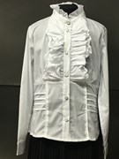 WhiteRose  блузка длинный рукав, оборка,белая (р.128-158)